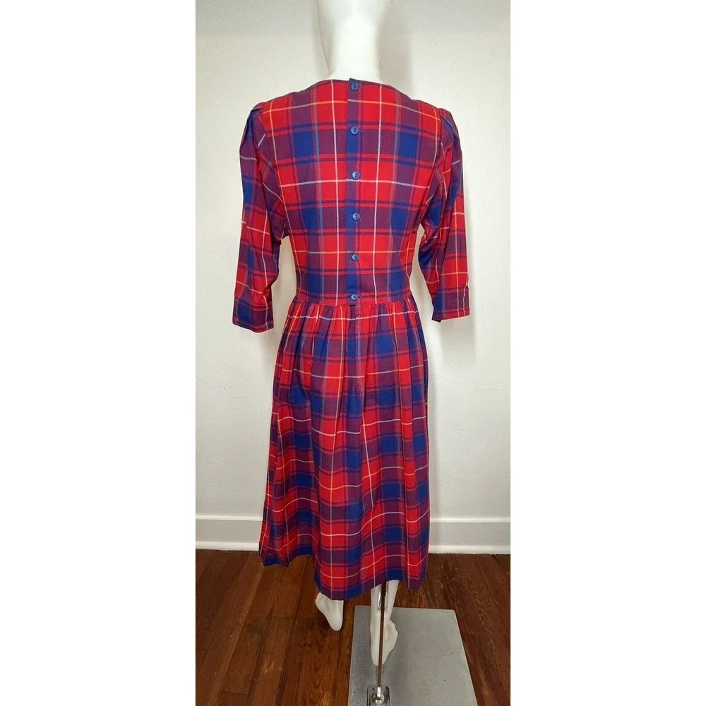 VTG LANZ ORIGINALS Plaid Dress SZ 10 Cotton Made In USA ( Missing Belt - Picture 2 of 5